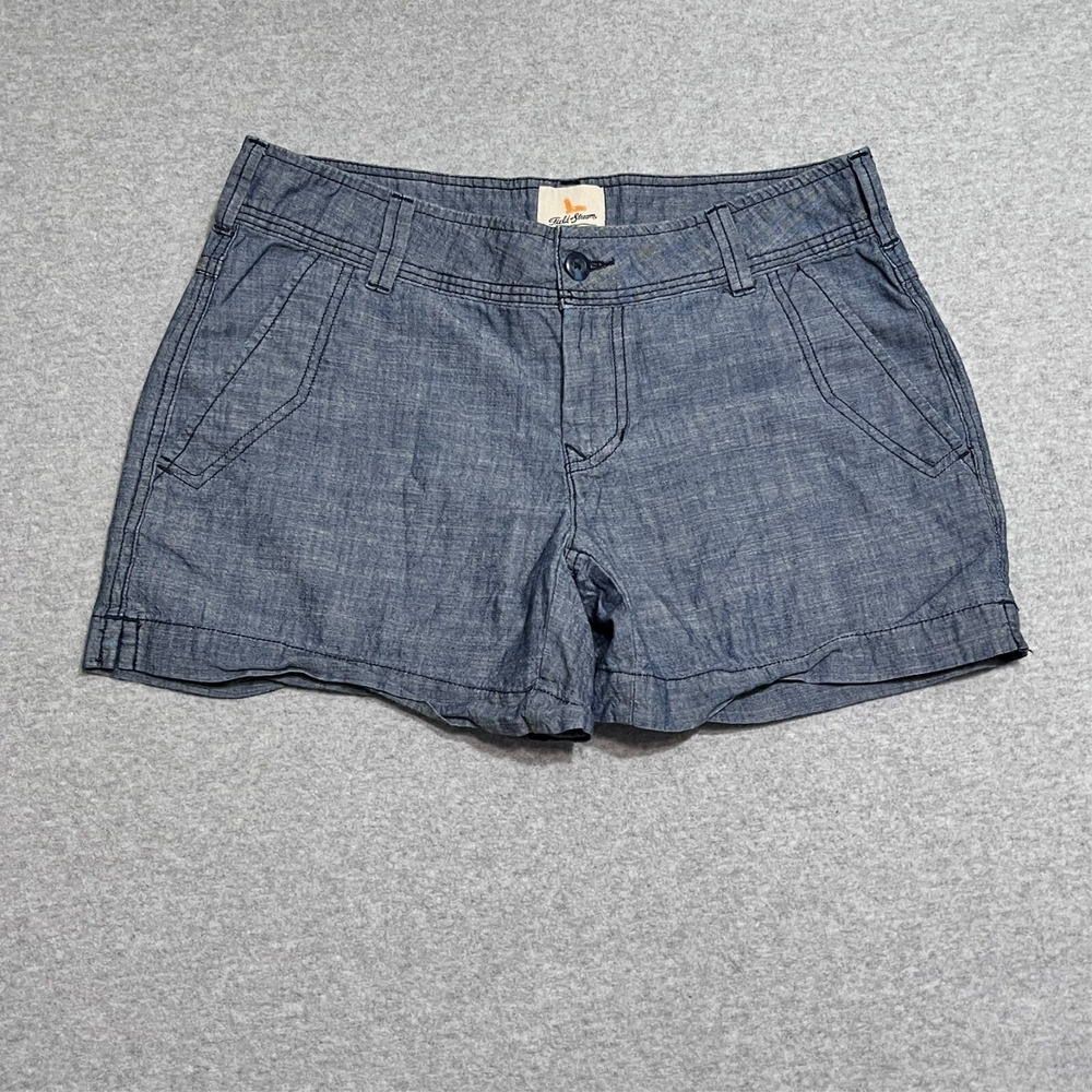 Field‎ & Stream Shorts Womens 6 Blue Chambray Mid Rise 5" Inseam Hiking Outdoor